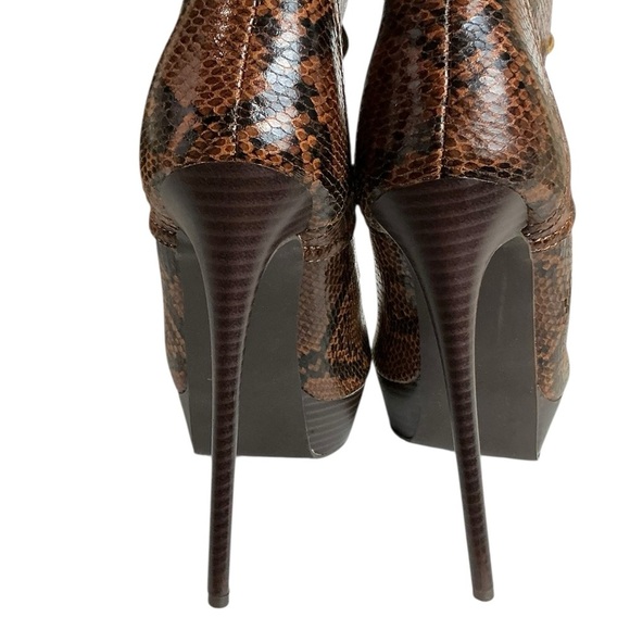 Noela Brown Snakeskin Lace Up Knee High Platform Stiletto Boots Zip Side 7.50 - Picture 7 of 16